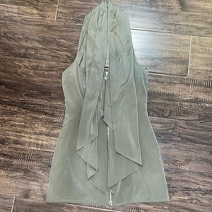 Bebe XXS Olive Army Green Halter Zip Up Silk Top Drape Blouse